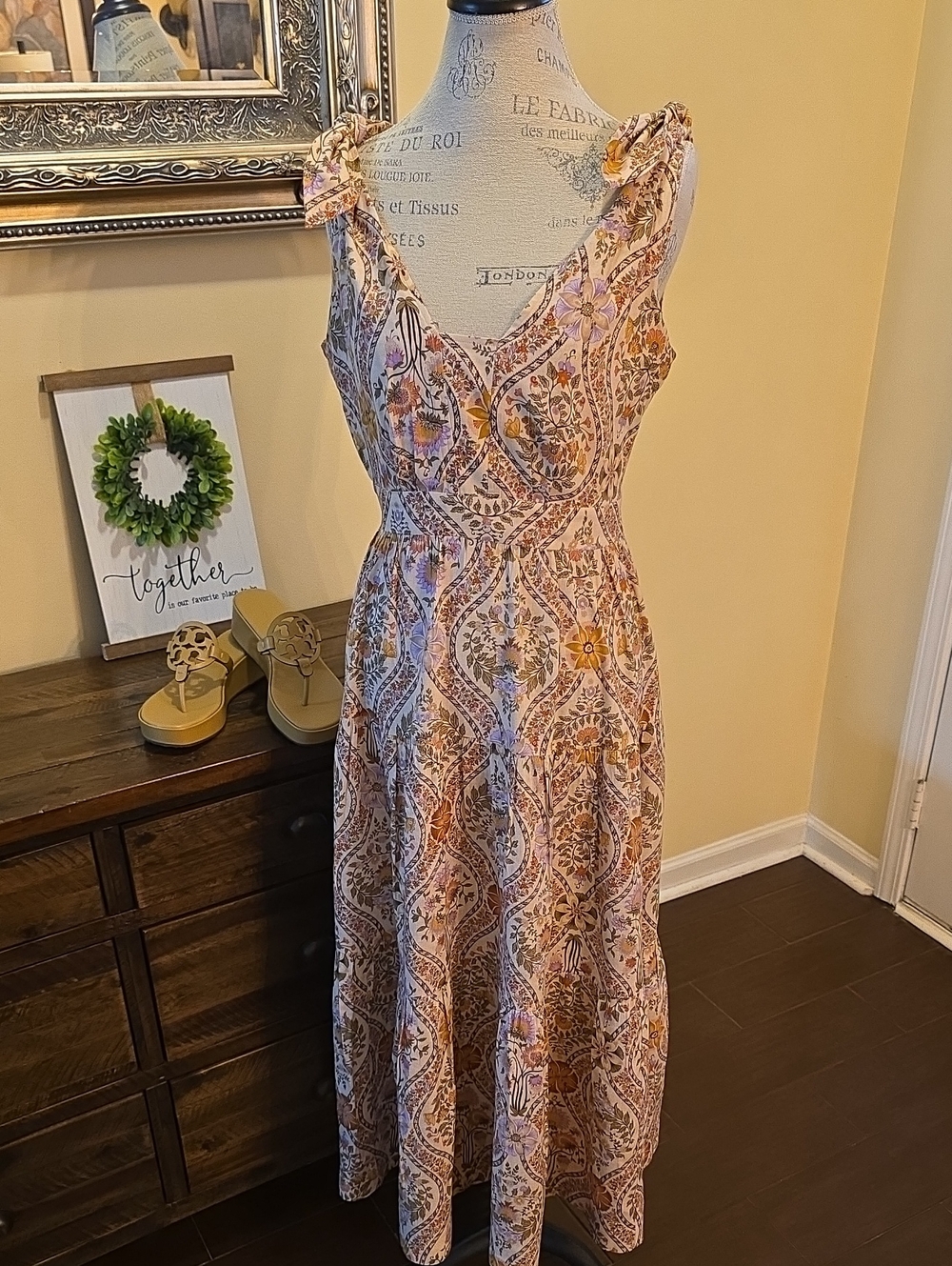 Tie Shoulder Floral Sleeveless Tiered Maxi Dress